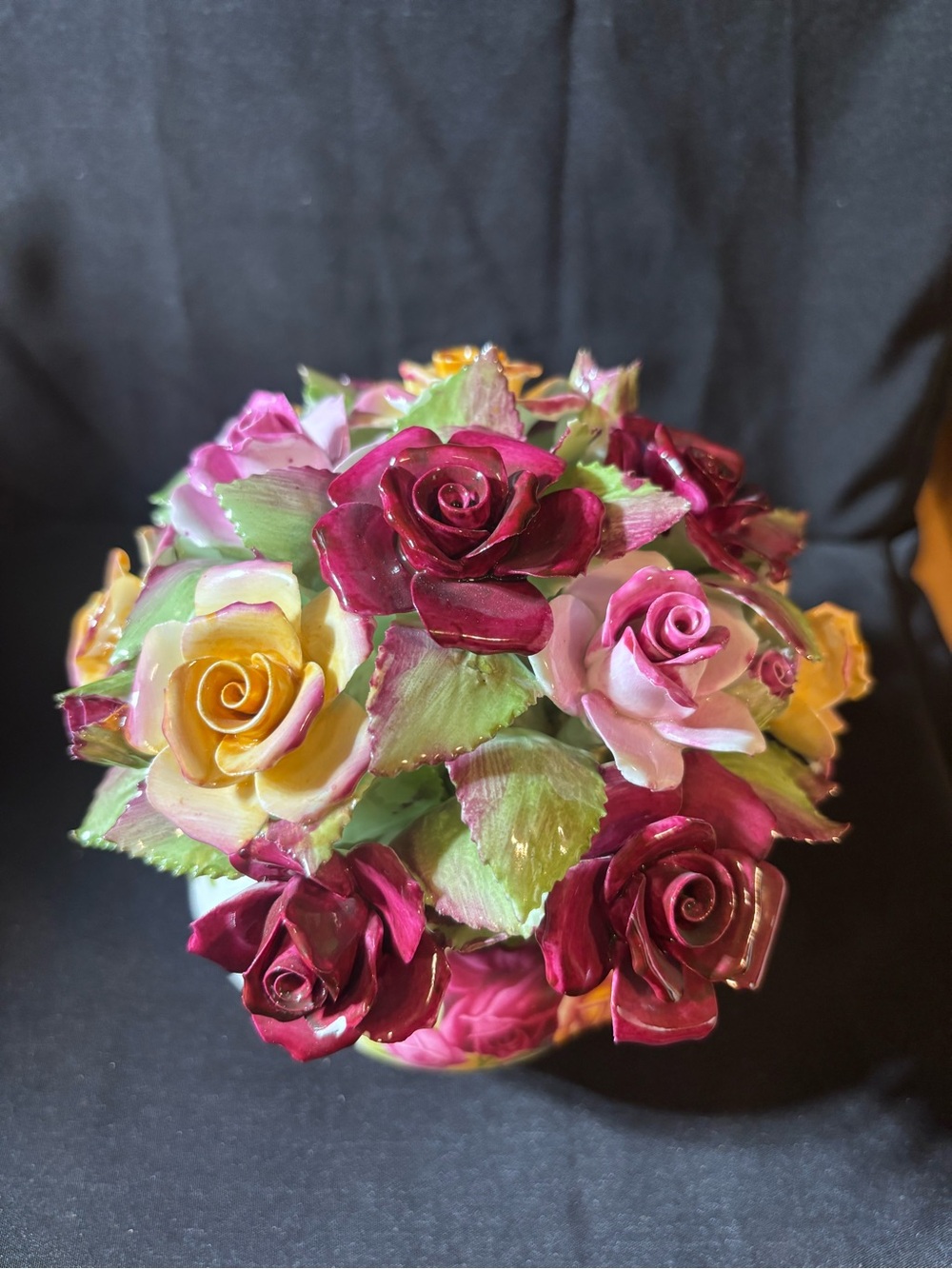 Royal Albert Porcelain Rose Posy in Burgundy, Pink, Yellow and Green